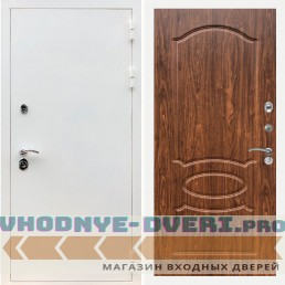 Входная дверь REX (Рекс) 5 белая шагрень ФЛ-128 Орех темный