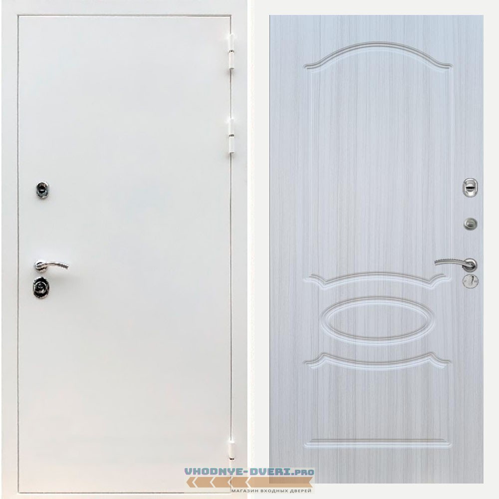 Входная дверь REX (Рекс) 5 белая шагрень ФЛ-128 Сандал светлый