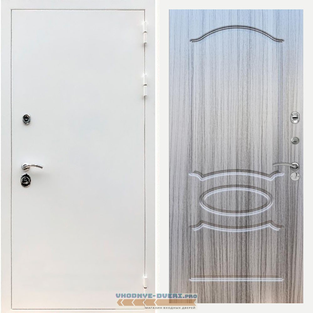 Входная дверь REX (Рекс) 5 белая шагрень ФЛ-128 Сандал серый