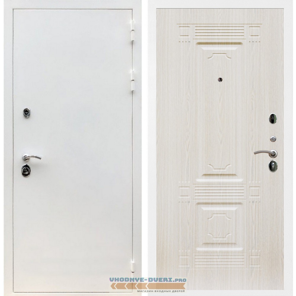 Входная дверь REX (Рекс) 5 белая шагрень ФЛ-2 беленый дуб 16мм