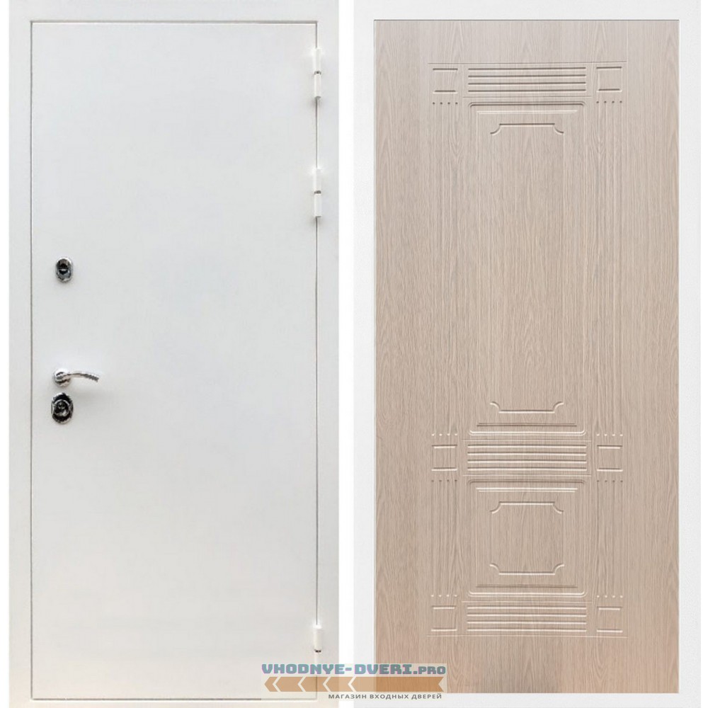 Входная дверь REX (Рекс) 5 белая шагрень ФЛ-2 беленый дуб 6мм