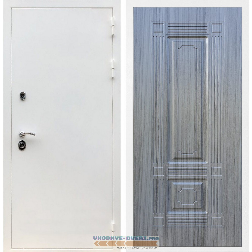 Входная дверь REX (Рекс) 5 белая шагрень ФЛ-2 сандал серый 16 мм