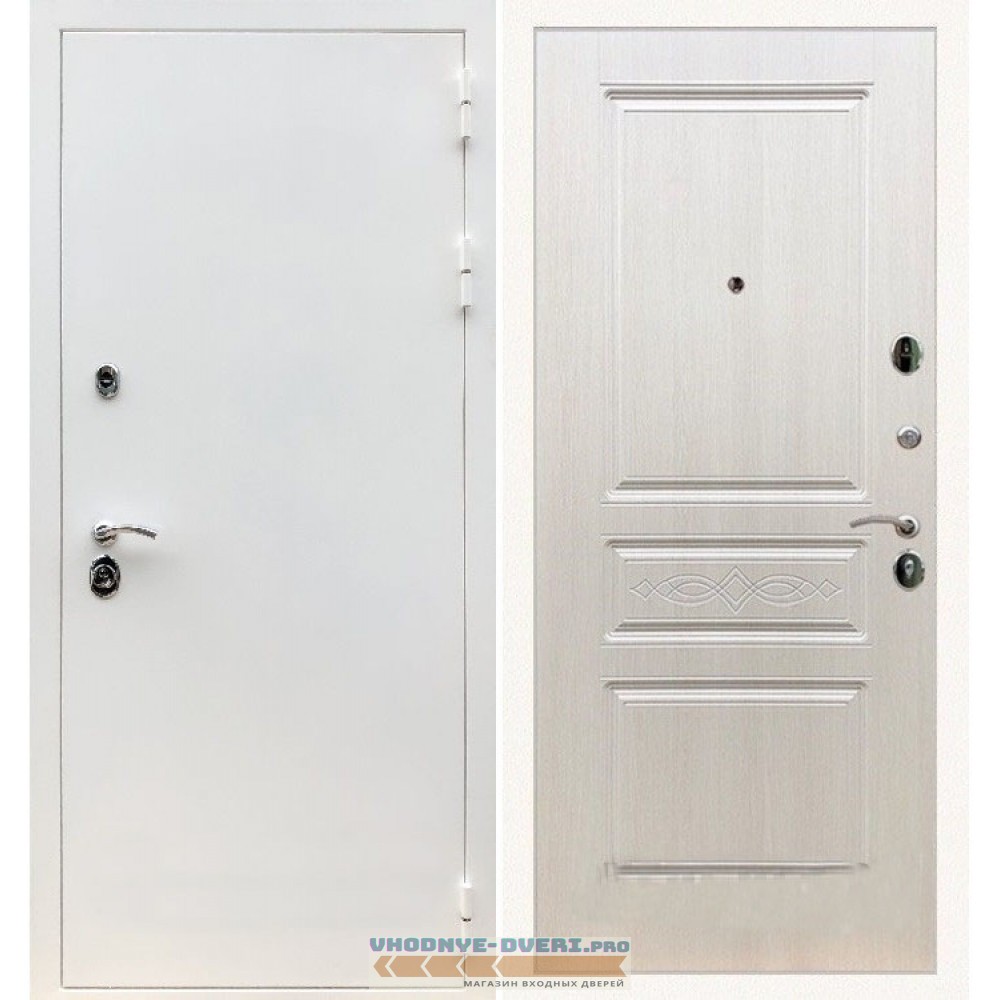 Входная дверь REX (Рекс) 5 белая шагрень ФЛ-243 лиственница беж с узором