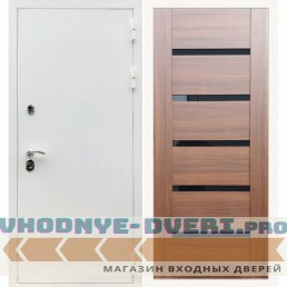 Входная дверь REX (Рекс) 5 белая шагрень СБ-14 Орех бренди стекло черное