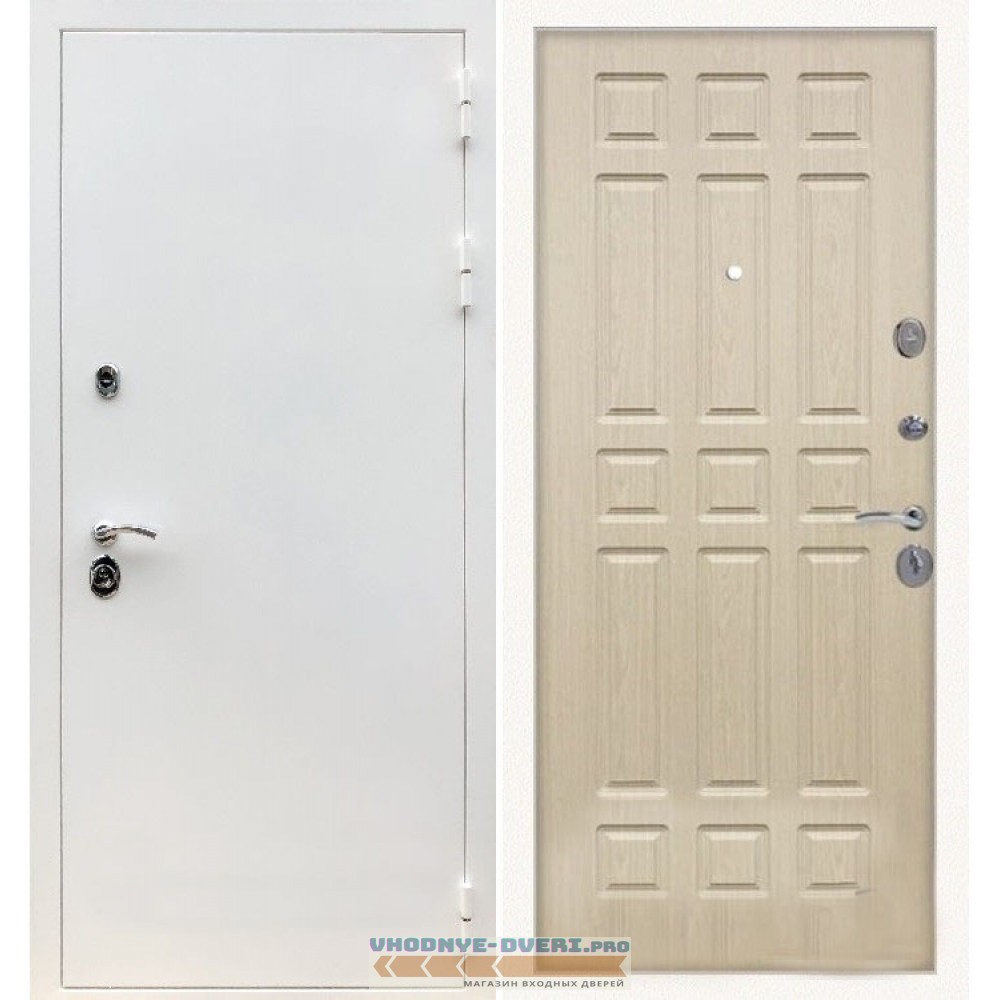 Входная дверь REX (Рекс) 5 белая шагрень ФЛ-33 беленый дуб