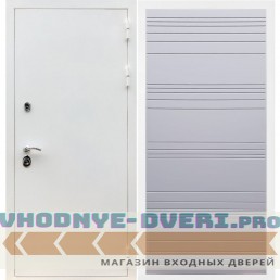 Входная дверь REX (Рекс) 5 белая шагрень полоски горизонтальные силк титан