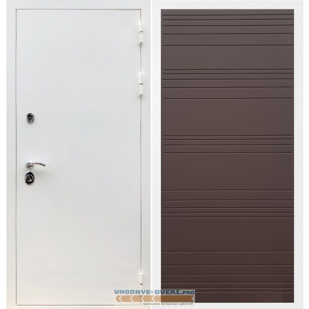 Входная дверь REX (Рекс) 5 белая шагрень полоски горизонтальные ясень шоколадный