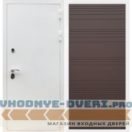 Входная дверь REX (Рекс) 5 белая шагрень полоски горизонтальные ясень шоколадный