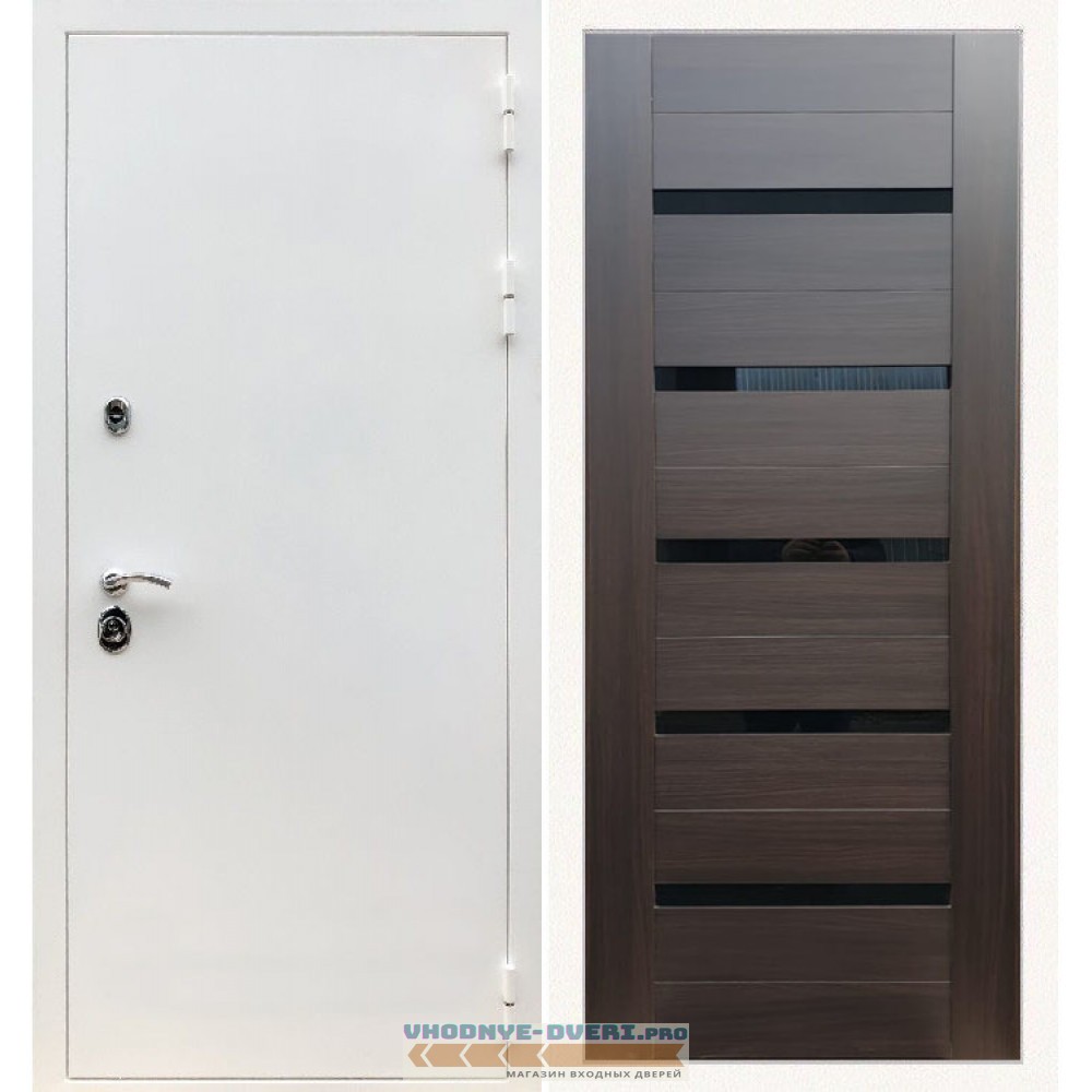 Входная дверь REX (Рекс) 5 белая шагрень сб-14 эковенге черное стекло