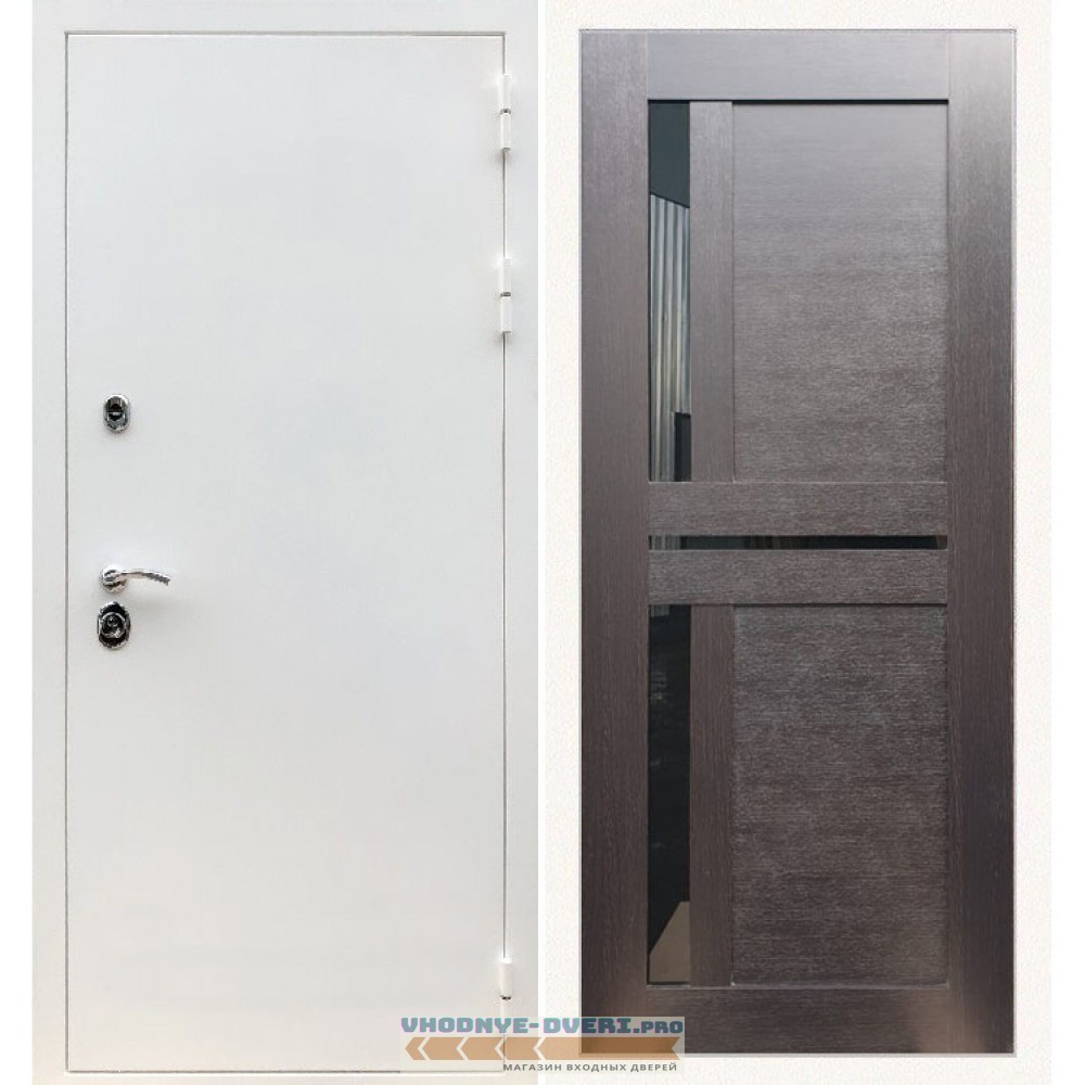 Входная дверь REX (Рекс) 5 белая шагрень сб-18 венге черное стекло