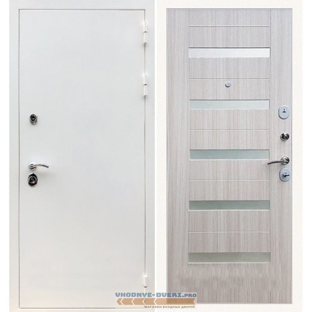 Входная дверь REX (Рекс) 5 белая шагрень СБ-14 сандал светлый белое стекло