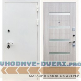 Входная дверь REX (Рекс) 5 белая шагрень СБ-14 сандал светлый белое стекло