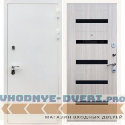 Входная дверь REX (Рекс) 5 белая шагрень СБ-14 сандал светлый черное стекло