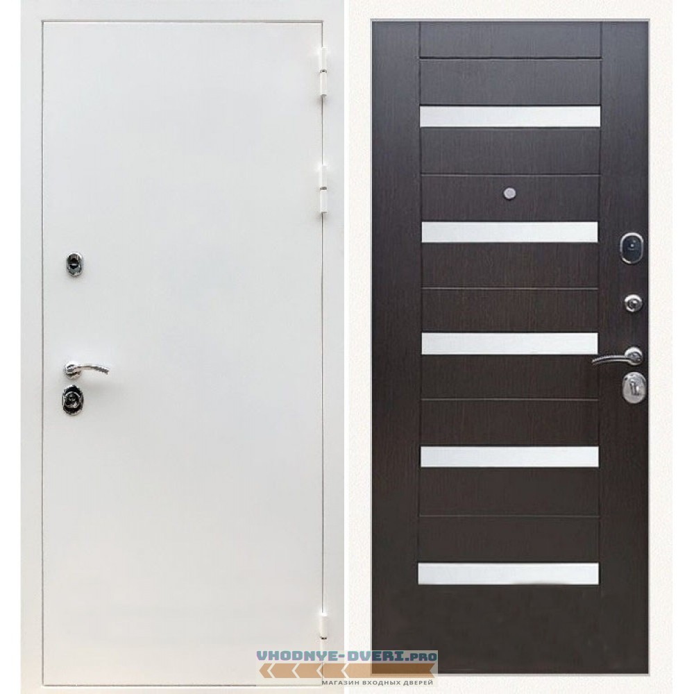 Входная дверь REX (Рекс) 5 белая шагрень сб-14 венге белое стекло