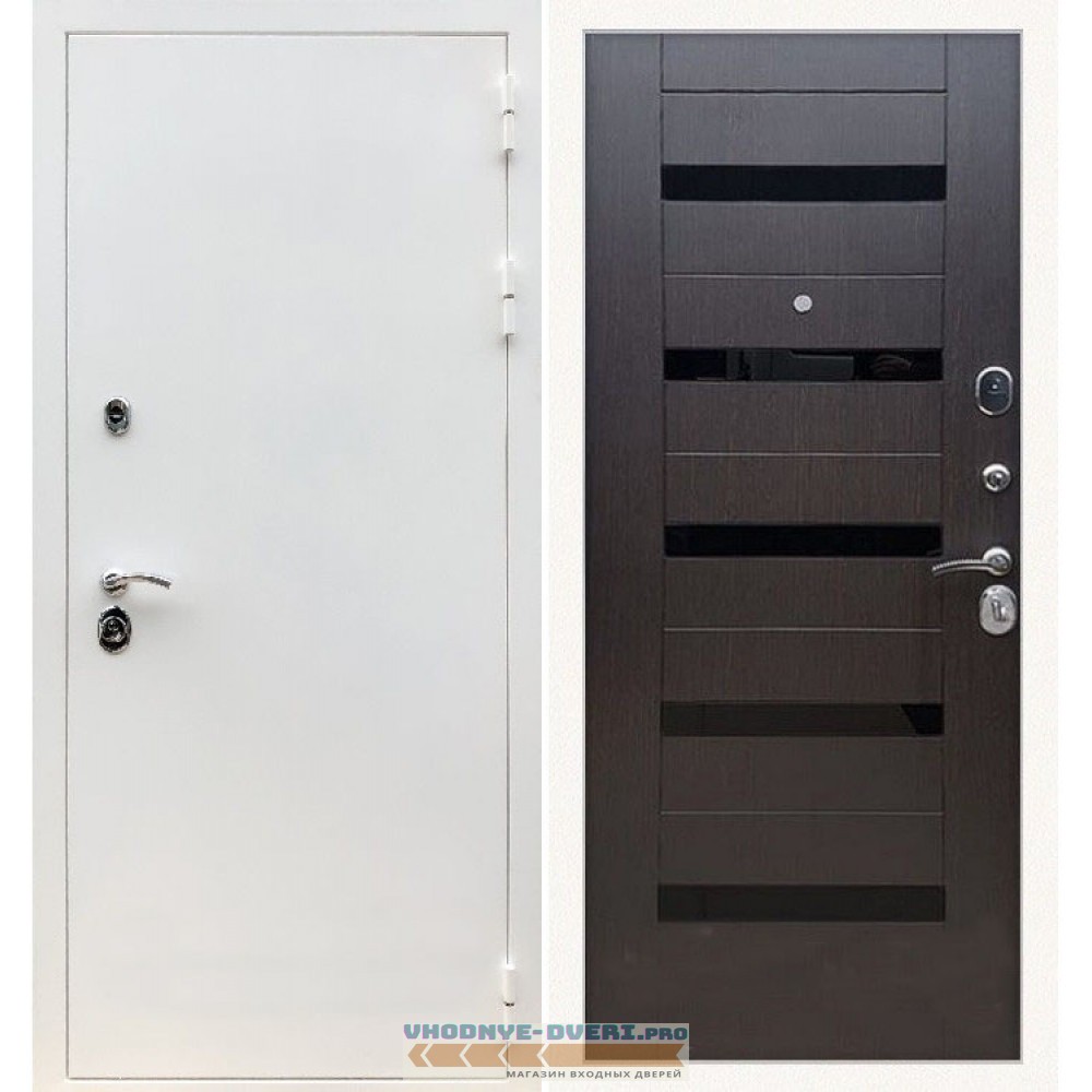 Входная дверь REX (Рекс) 5 белая шагрень сб-14 венге черное стекло