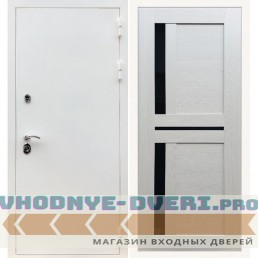 Входная дверь REX (Рекс) 5 белая шагрень сб-18 лиственница бежевая черное стекло