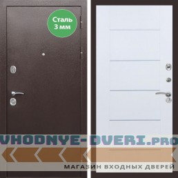 Входная дверь REX (Рекс) 5 металл 3мм медный антик B03 молдинги белый ясень