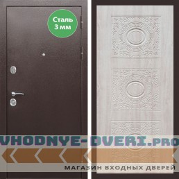 Входная дверь REX (Рекс) 5 металл 3мм медный антик д-18 сосна белая