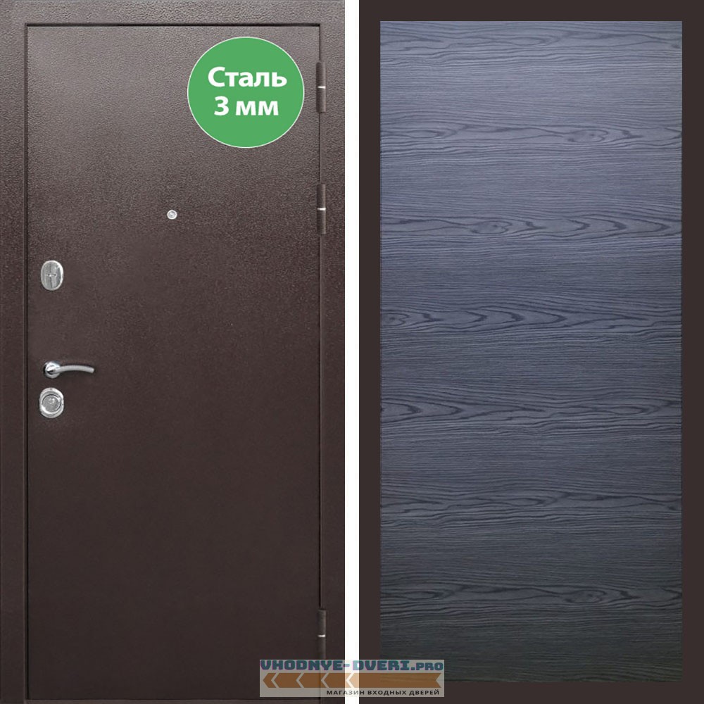 Входная дверь REX (Рекс) 5 металл 3мм медный антик дуб тангент черный горизонт софт