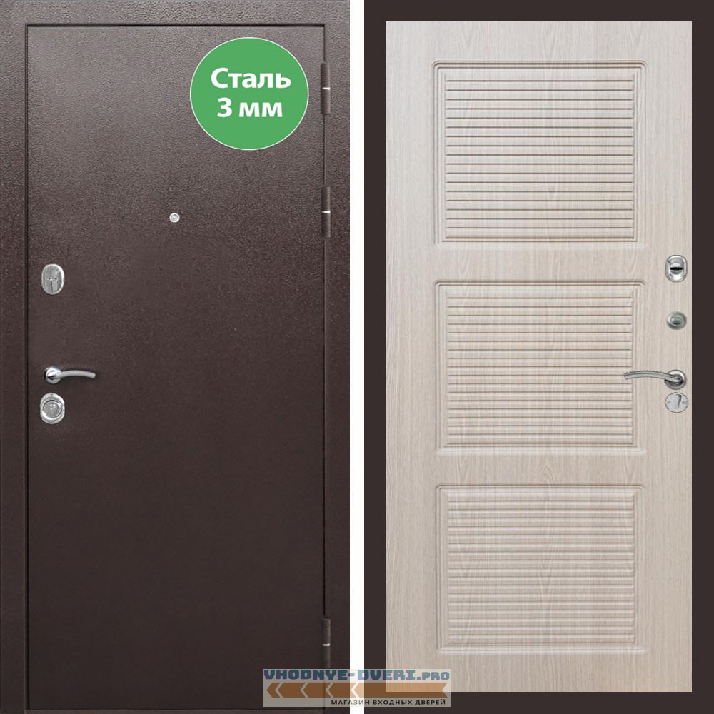 Входная дверь REX (Рекс) 5 металл 3мм медный антик ФЛ-1 беленый дуб