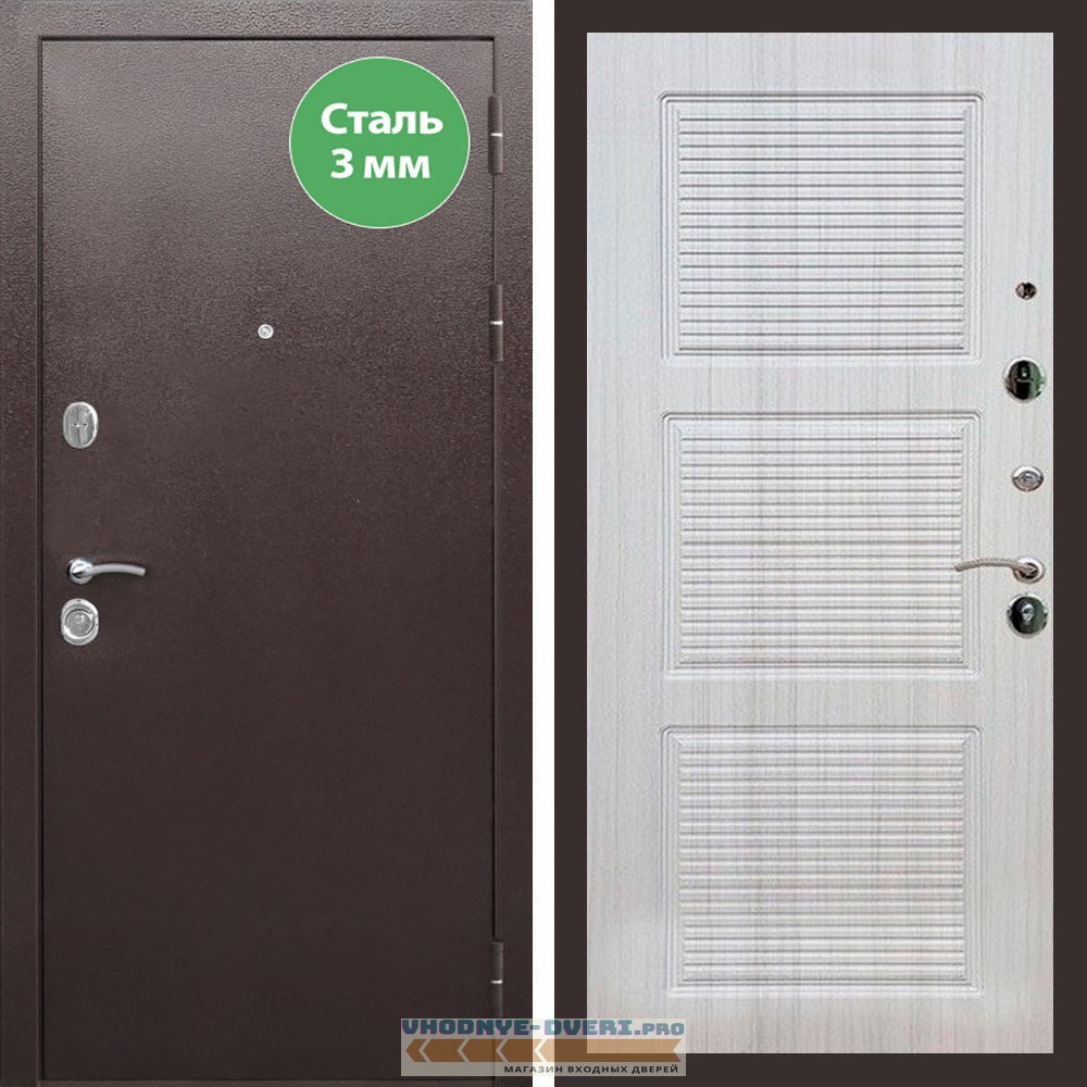 Входная дверь REX (Рекс) 5 металл 3мм медный антик ФЛ-1 Сандал светлый