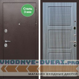 Входная дверь REX (Рекс) 5 металл 3мм медный антик ФЛ-1 сандал серый