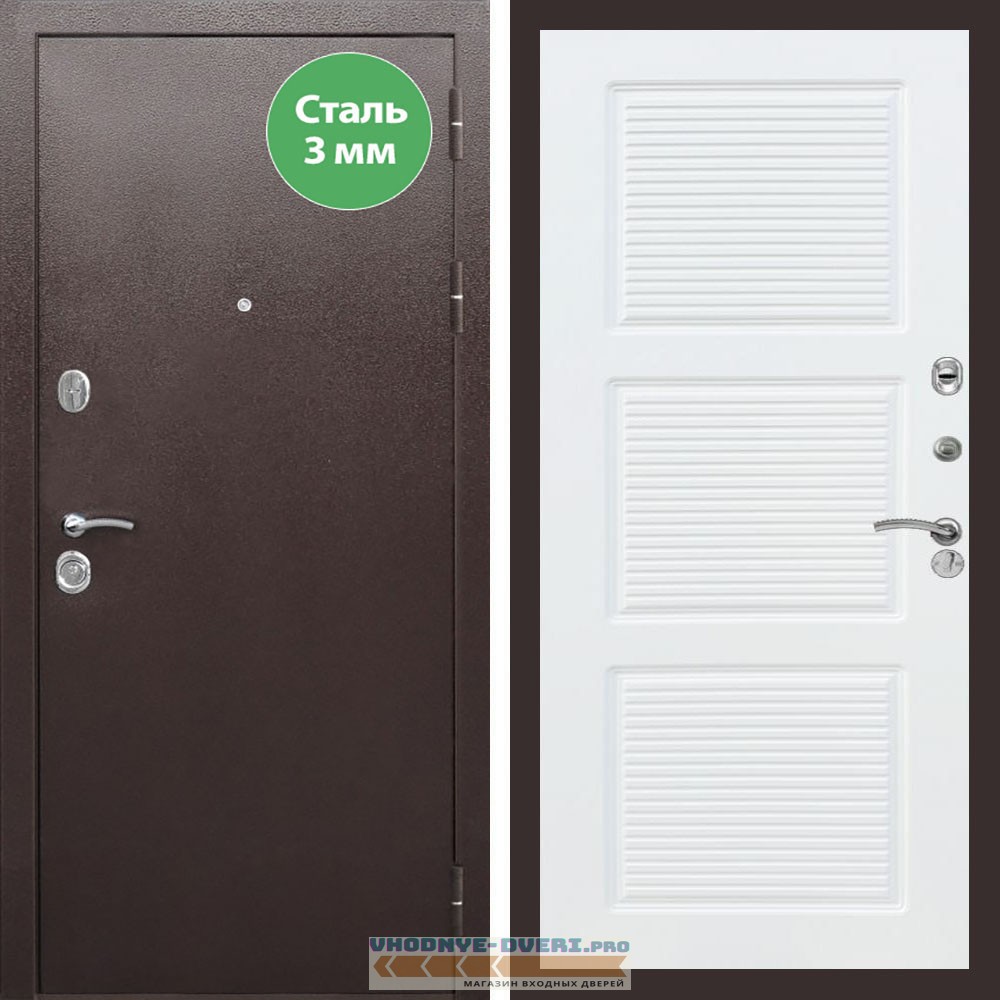 Входная дверь REX (Рекс) 5 металл 3мм медный антик ФЛ-1 белый матовый