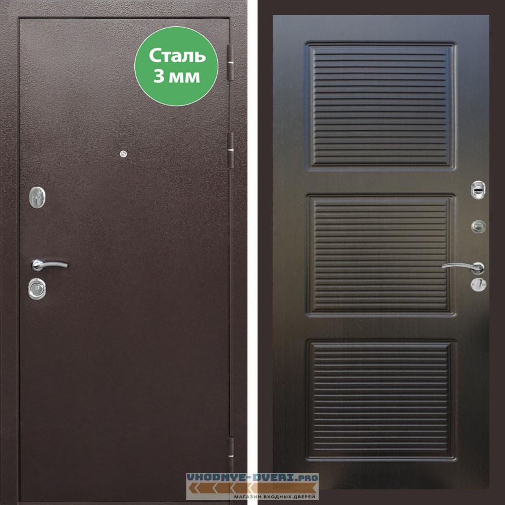 Входная дверь REX (Рекс) 5 металл 3мм медный антик ФЛ-1 венге