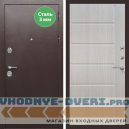 Входная дверь REX (Рекс) 5 металл 3мм медный антик ФЛ-123 Беленый дуб