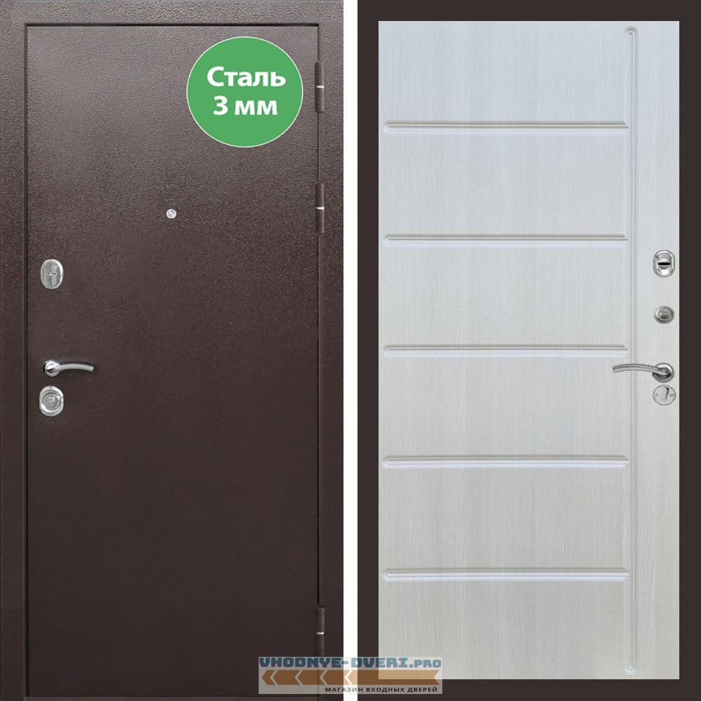 Входная дверь REX (Рекс) 5 металл 3мм медный антик ФЛ-102 Лиственница бежевая