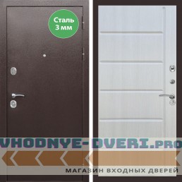 Входная дверь REX (Рекс) 5 металл 3мм медный антик ФЛ-102 Лиственница бежевая