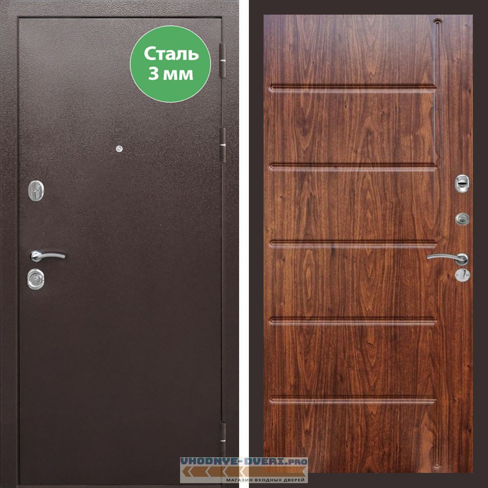 Входная дверь REX (Рекс) 5 металл 3мм медный антик ФЛ-102 Мореная береза