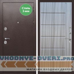 Входная дверь REX (Рекс) 5 металл 3мм медный антик ФЛ-102 Сандал серый