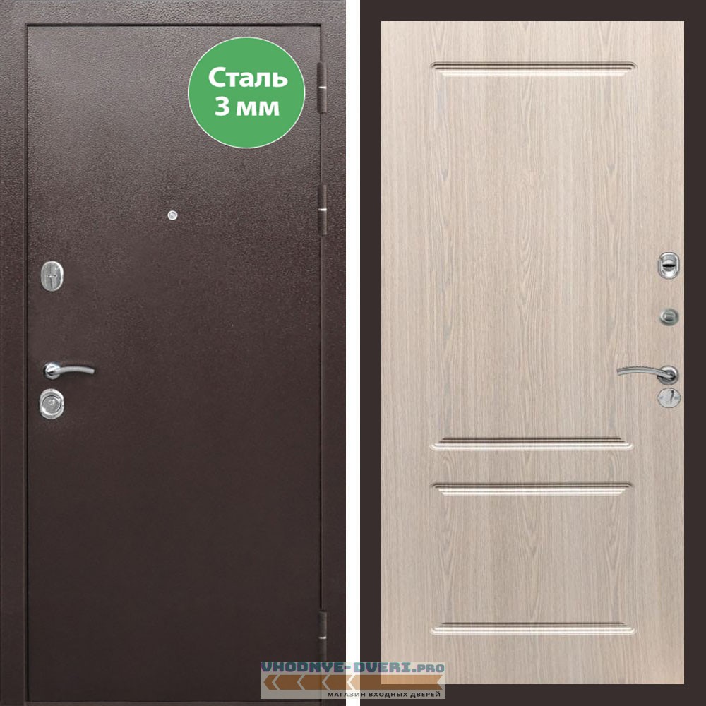 Входная дверь REX (Рекс) 5 металл 3мм медный антик ФЛ-117 беленый дуб