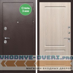 Входная дверь REX (Рекс) 5 металл 3мм медный антик ФЛ-117 беленый дуб