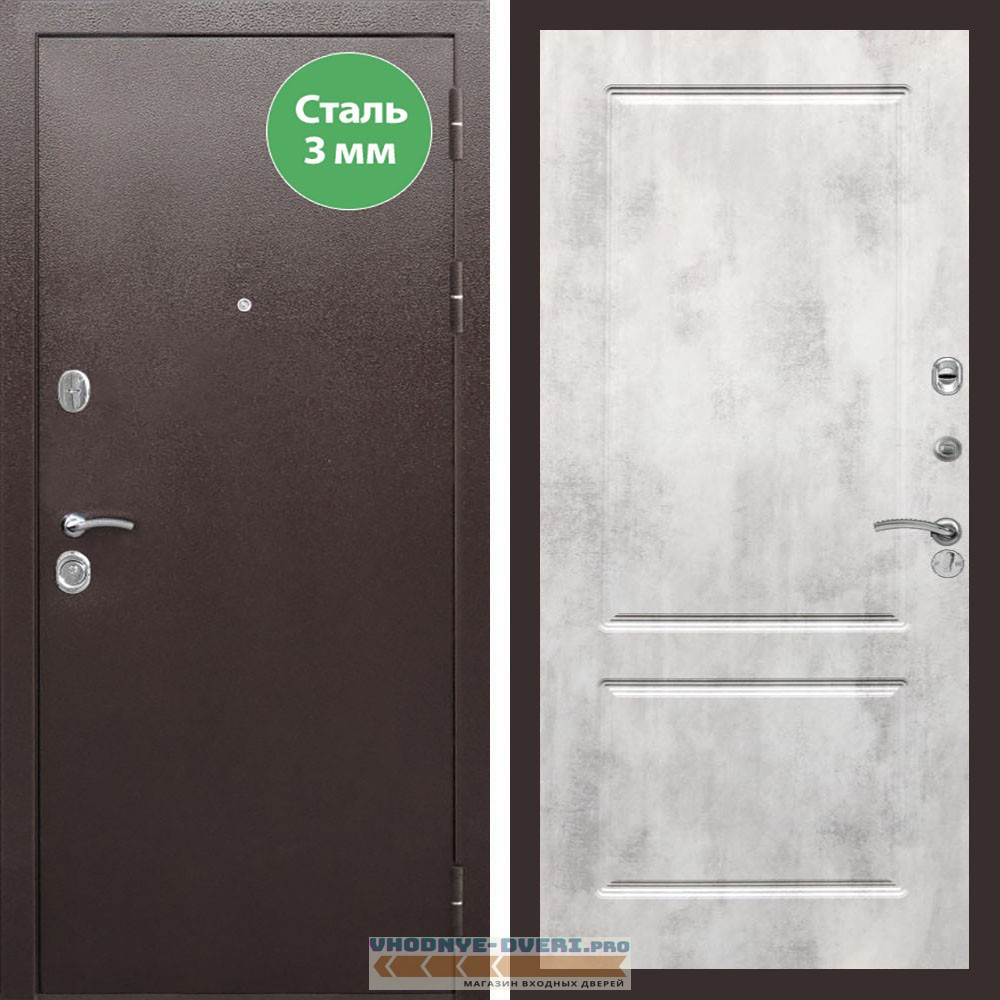 Входная дверь REX (Рекс) 5 металл 3мм медный антик ФЛ-117 бетон светлый