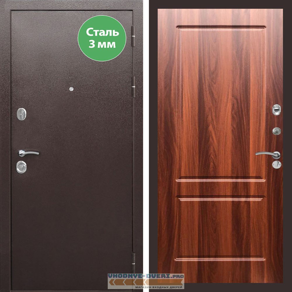 Входная дверь REX (Рекс) 5 металл 3мм медный антик ФЛ-117 итальянский орех