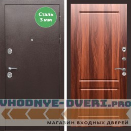 Входная дверь REX (Рекс) 5 металл 3мм медный антик ФЛ-117 итальянский орех
