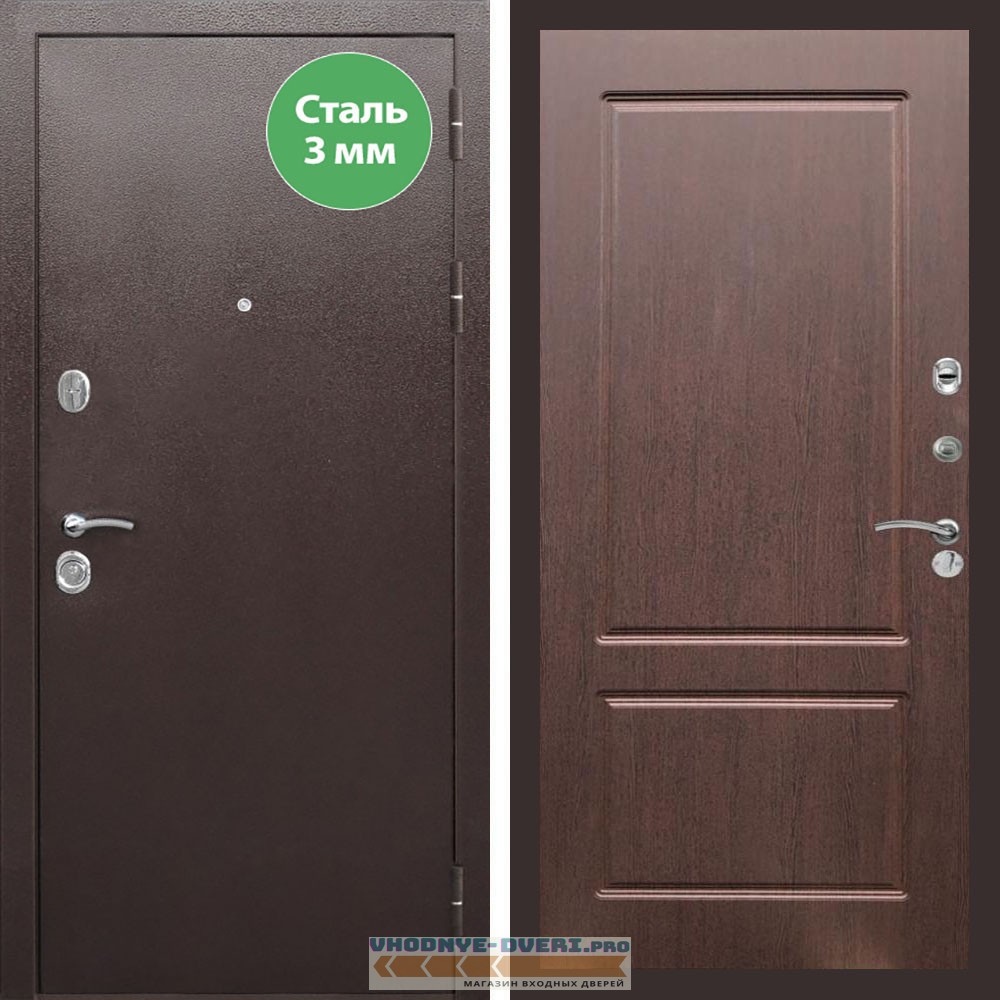 Входная дверь REX (Рекс) 5 металл 3мм медный антик ФЛ-117 орех премиум