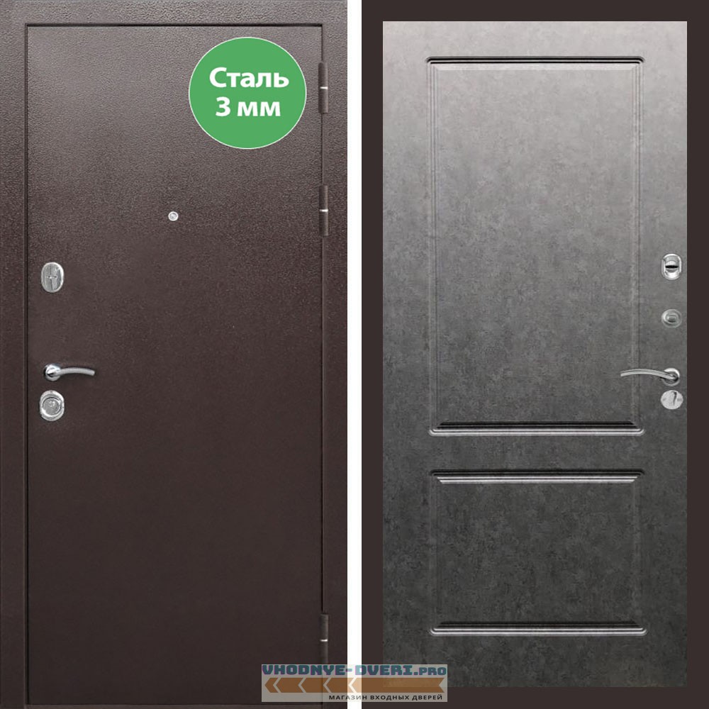 Входная дверь REX (Рекс) 5 металл 3мм медный антик ФЛ-117 штукатурка графит