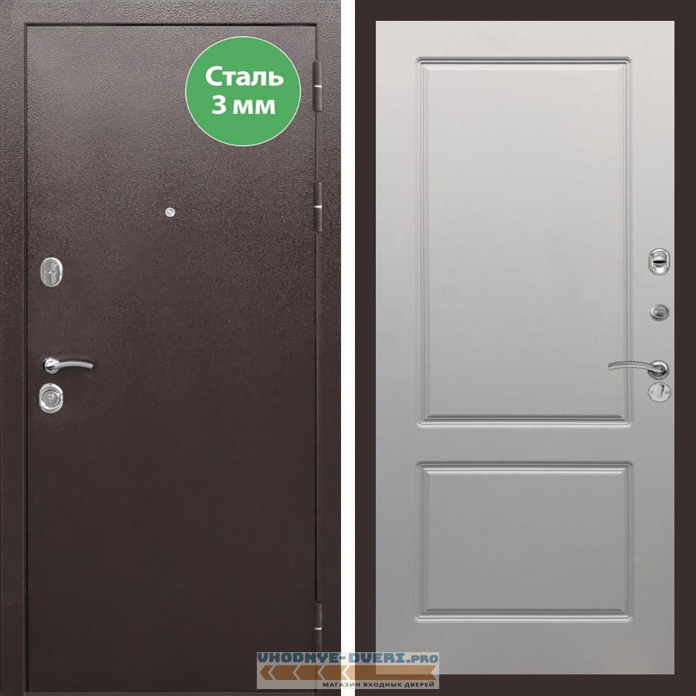 Входная дверь REX (Рекс) 5 металл 3мм медный антик ФЛ-117 софт грей