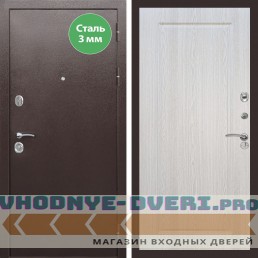 Входная дверь REX (Рекс) 5 металл 3мм медный антик ФЛ-119 Беленый дуб