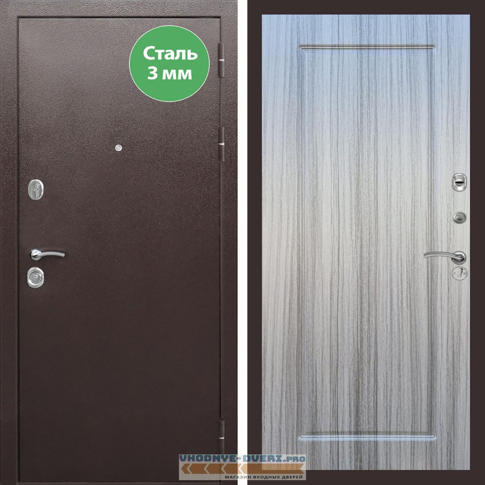 Входная дверь REX (Рекс) 5 металл 3мм медный антик ФЛ-119 Сандал серый