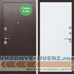 Входная дверь REX (Рекс) 5 металл 3мм медный антик ФЛ-119 Белый матовый