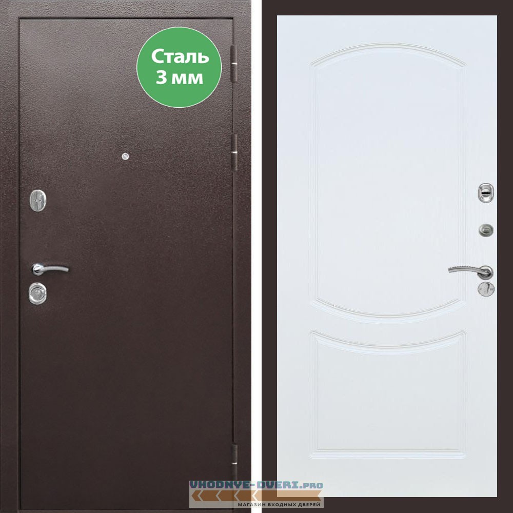 Входная дверь REX (Рекс) 5 металл 3мм медный антик ФЛ-123 Белый ясень