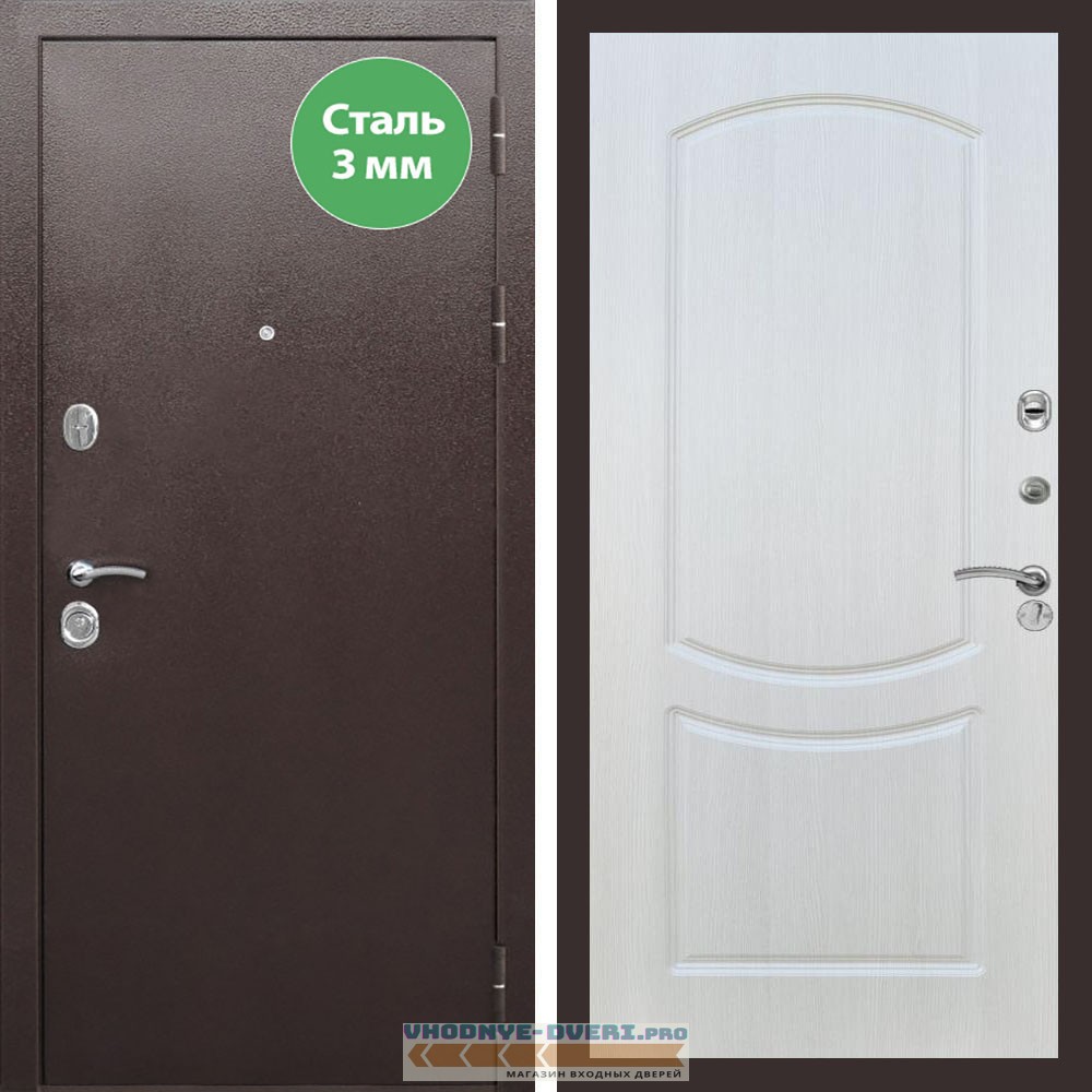 Входная дверь REX (Рекс) 5 металл 3мм медный антик ФЛ-123 Лиственница бежевая