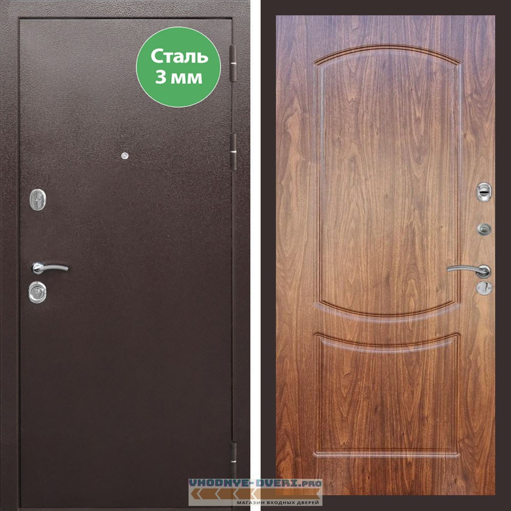 Входная дверь REX (Рекс) 5 металл 3мм медный антик ФЛ-123 Мореная береза