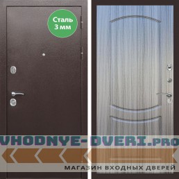 Входная дверь REX (Рекс) 5 металл 3мм медный антик ФЛ-123 Сандал серый