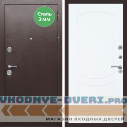 Входная дверь REX (Рекс) 5 металл 3мм медный антик ФЛ-123 Белый матовый