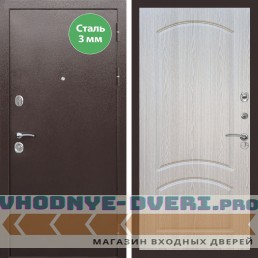 Входная дверь REX (Рекс) 5 металл 3мм медный антик ФЛ-126 Беленый дуб